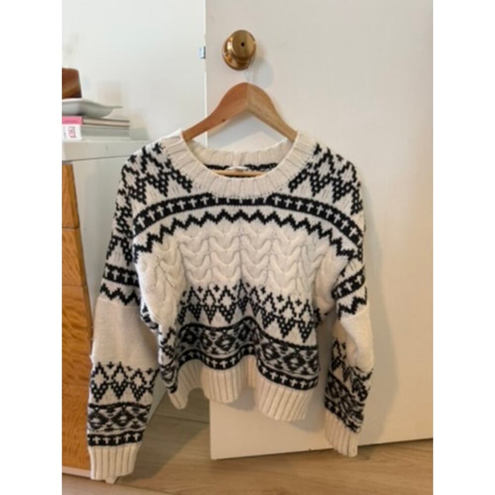Vintage John Paul Richard Fair Isle Sweater Cream Black Nordic Chunky Pullover ✨